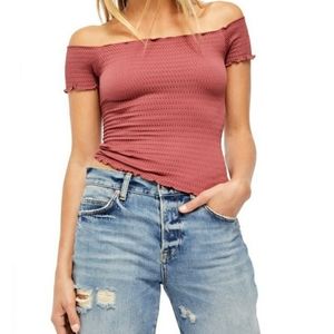 FREE PEOPLE Marsala Moulin Smock Off Shoulder Top